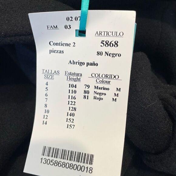 ABEL & LULA GIRLS BLACK VIRGIN WOOL BELTED COAT Size 4 - Picture 4 of 6